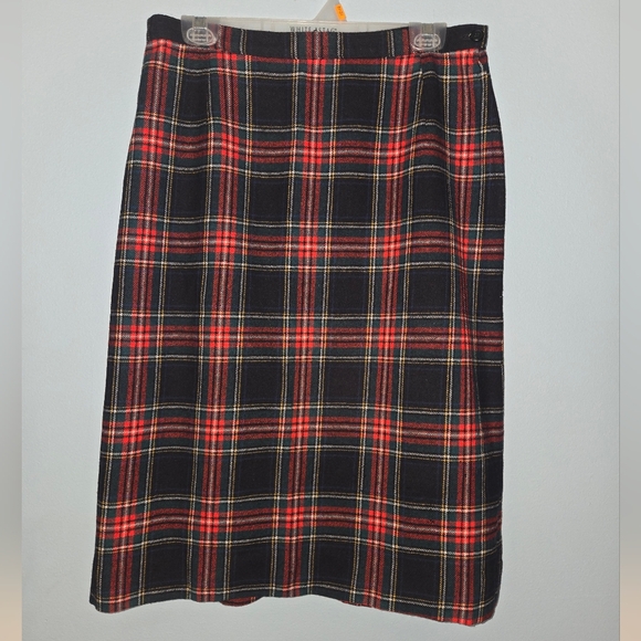Pendleton Dresses & Skirts - Vintage Pendleton Black Red Stewart Tartan Plaid Wool ALine Skirt Medium Preppy